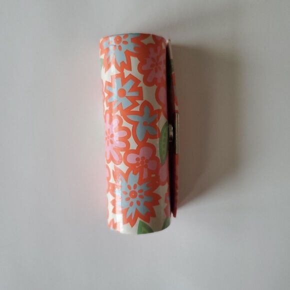 Clinique Vintage Orange Blue Floral Lipstick Snap Closure Case Mirror Inside - Picture 2 of 9